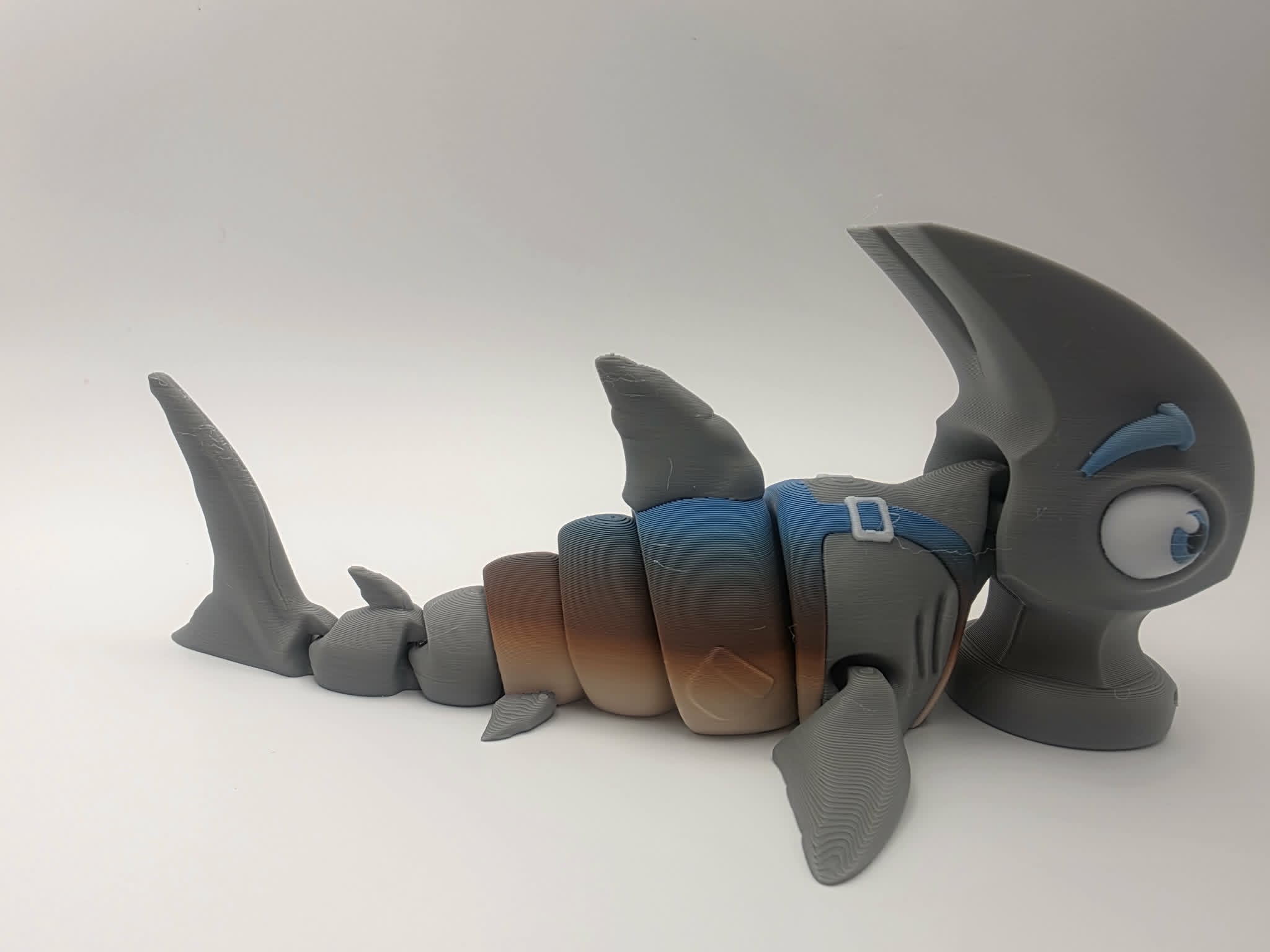 Cute Hammerhead Shark - Rusty Current - 6.5" Long x 4" Tip of Fin to Tip of Fin x 3" Tall - Gray, Cream, Brown, Blue, White, Black 3D printed item image