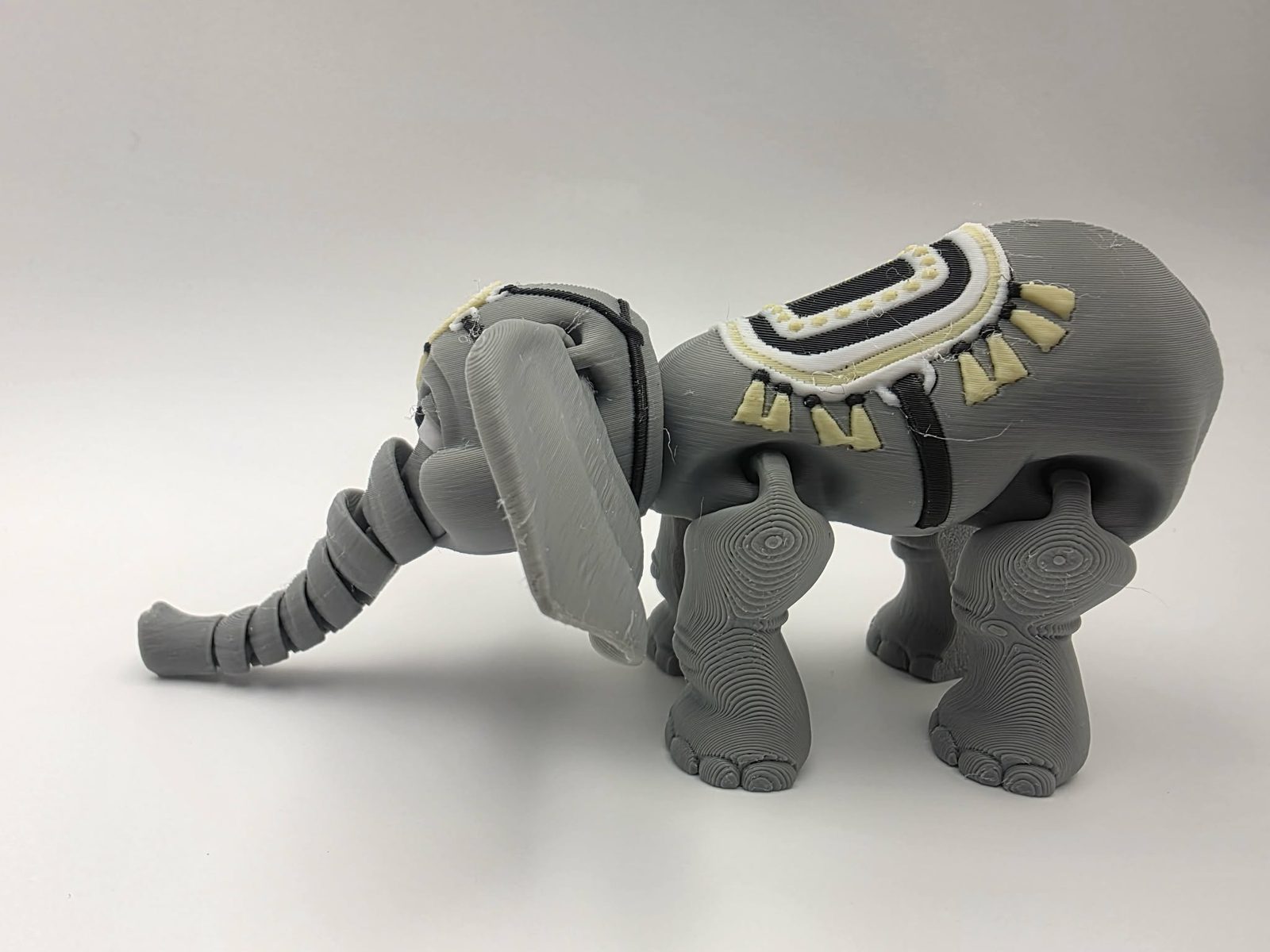 Festival Elephant - Grand March - 5" Long x 4" Tip of Ear to Tip of Ear x 2.75" Tall - Gray, White, Black, Lemon Yellow 3D printed item image