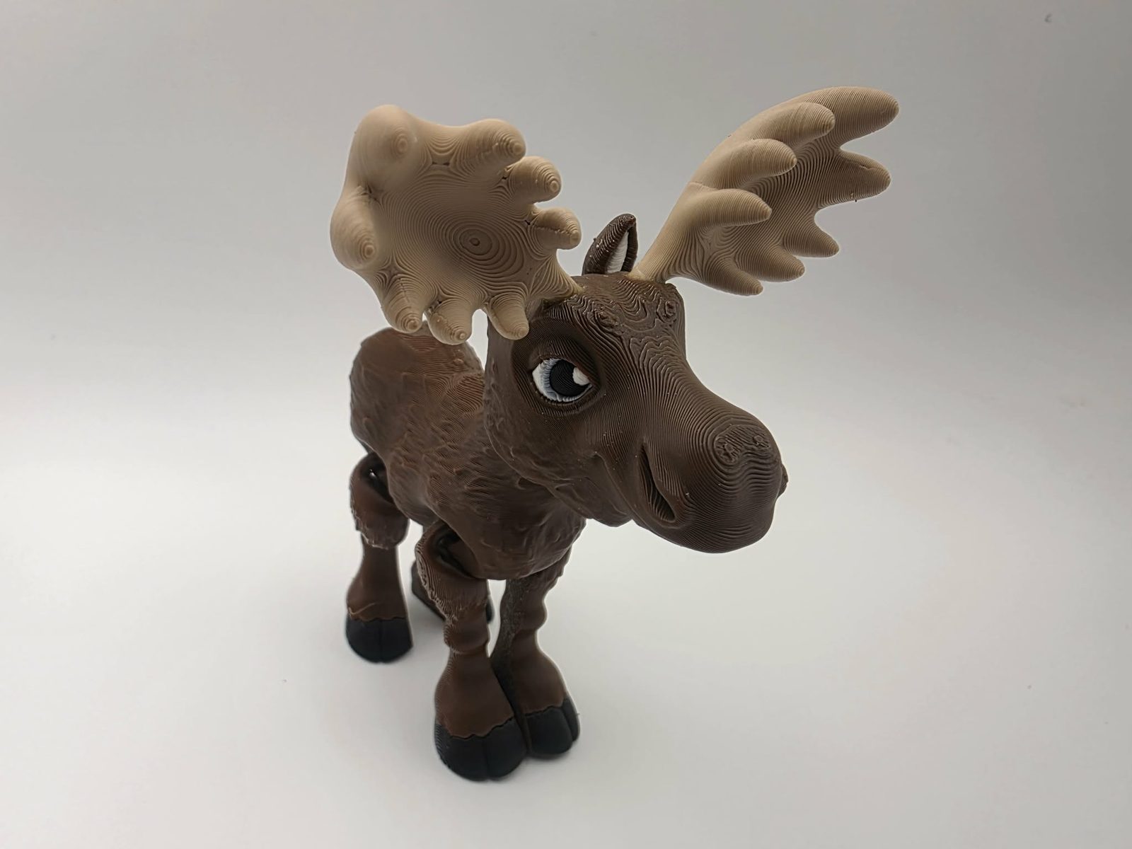 Bull Moose - Big Timber - 4" Long x 2.75" Tip of Antler to Tip of Antler x 4.25" Tall - Coffee Brown, Black, White, Matte Light Brown 3D printed item image