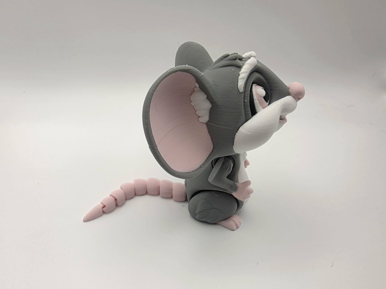 Mouse - Rosie Nose - 5" Long x 3.5" Wide Tip of Ear to Tip of Ear x 3.5" Tall - Gray, White, Sakura Pink, Black 3D printed item image