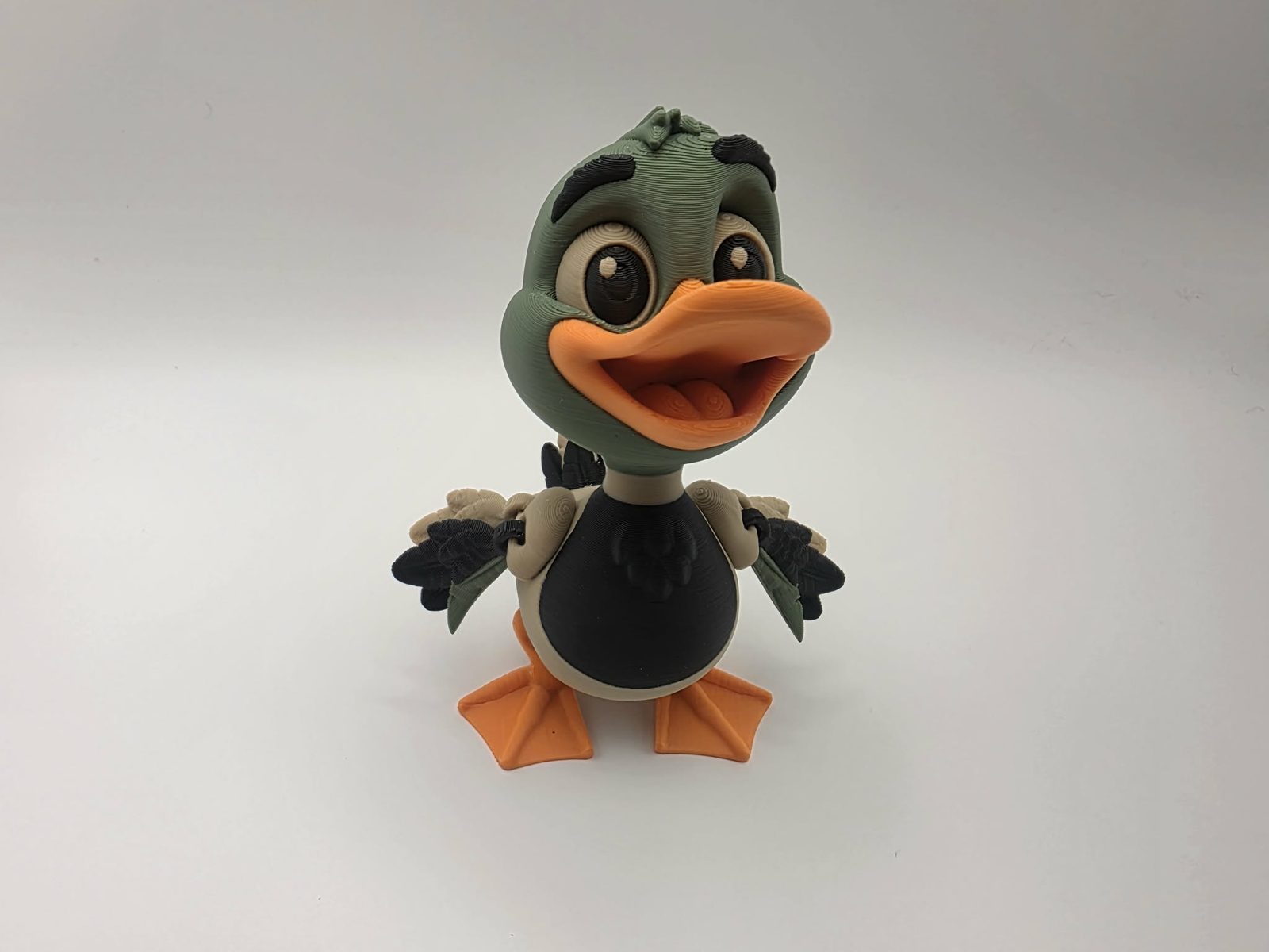 Mallard Duck - Pond Pal Mallard - 3.25" Outer Wing to Outer Wing x 3" Chest to Tail x 4.5" Tall - Matte Light Brown, Black, Olive Green, Sunny Orange 3D printed item image