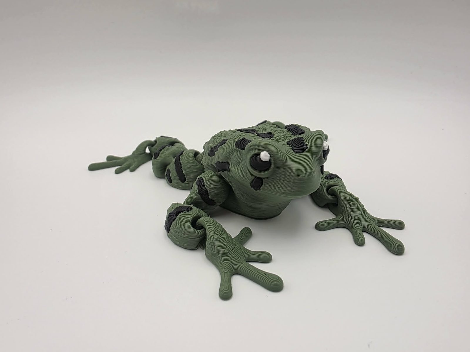 Toad - Puddle Hopper - 3.5" Long x 4.25" Wide x 1.25" Tall - Matte Olive Green, Black, White 3D printed item image