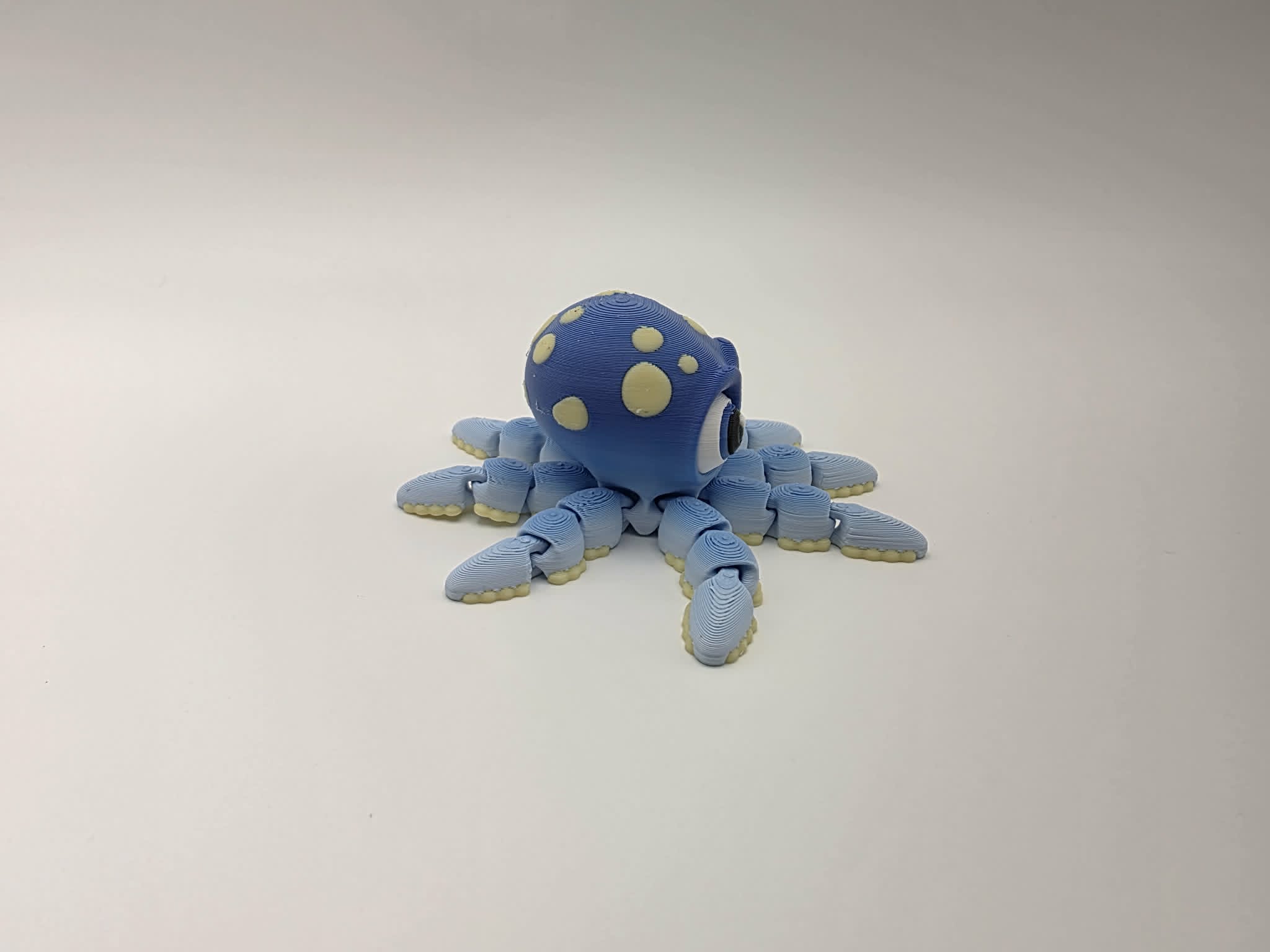 Octopus - Ocean Buddy - 2.75" Wide x 2.75" Long x 1.20" Tall - Blue and White, Lemon Yellow, White, Black 3D printed item image